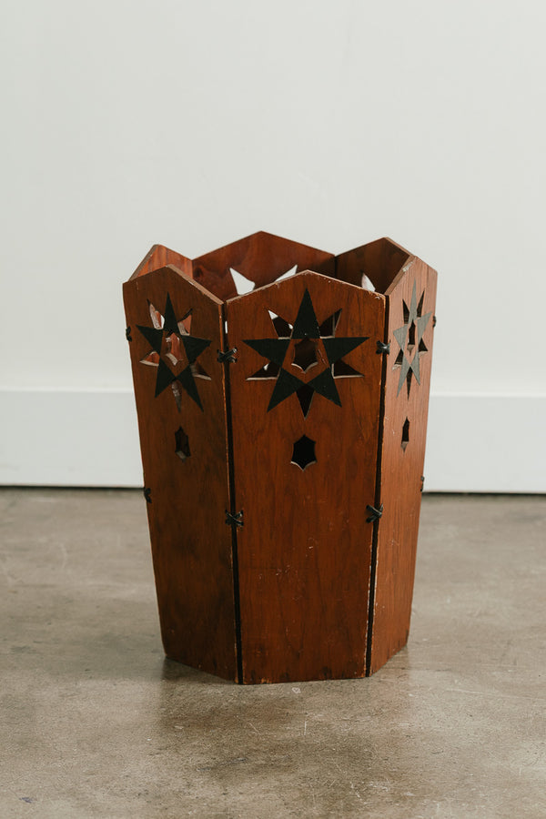 Folk Art Carved Wastebaket