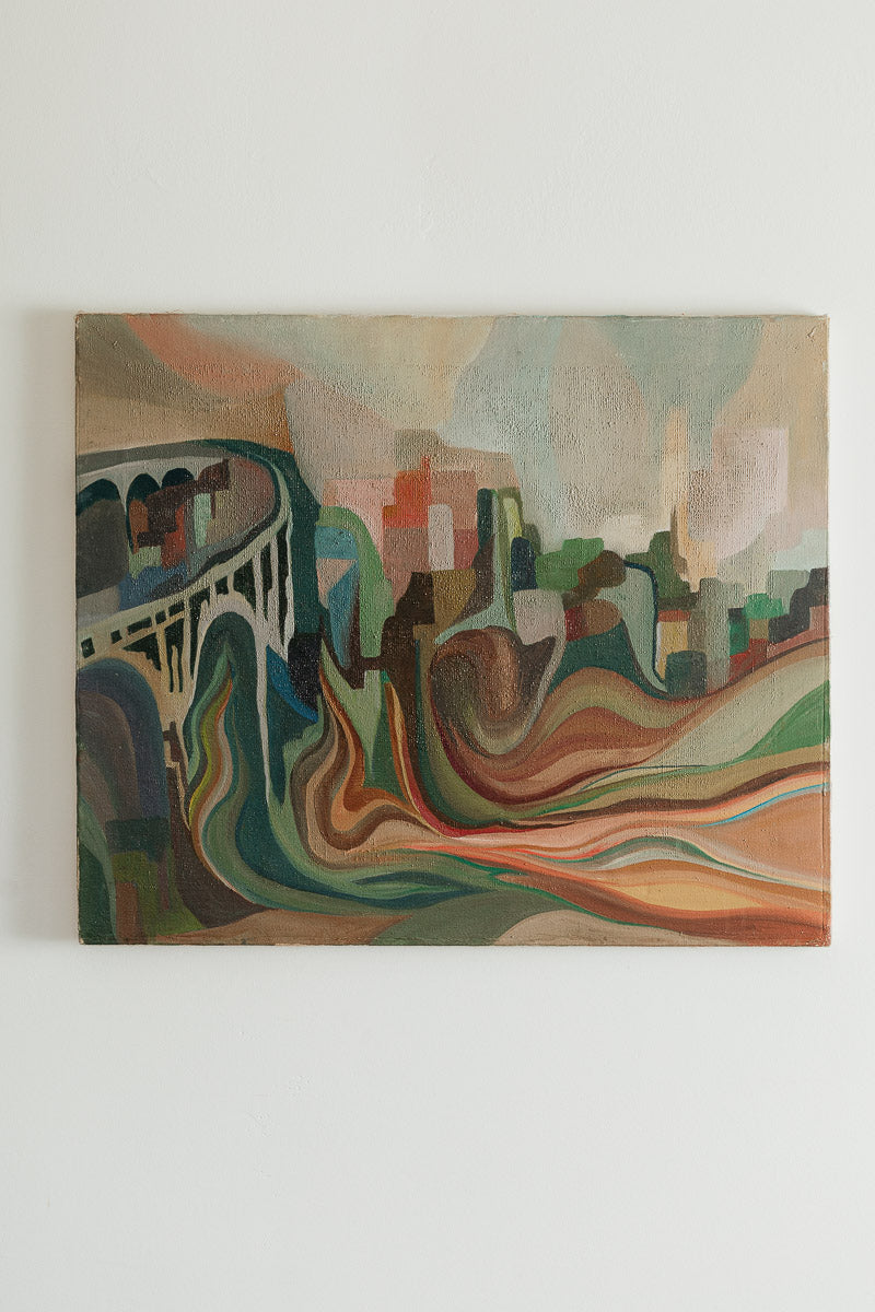 Mid Century Cityscape Painting
