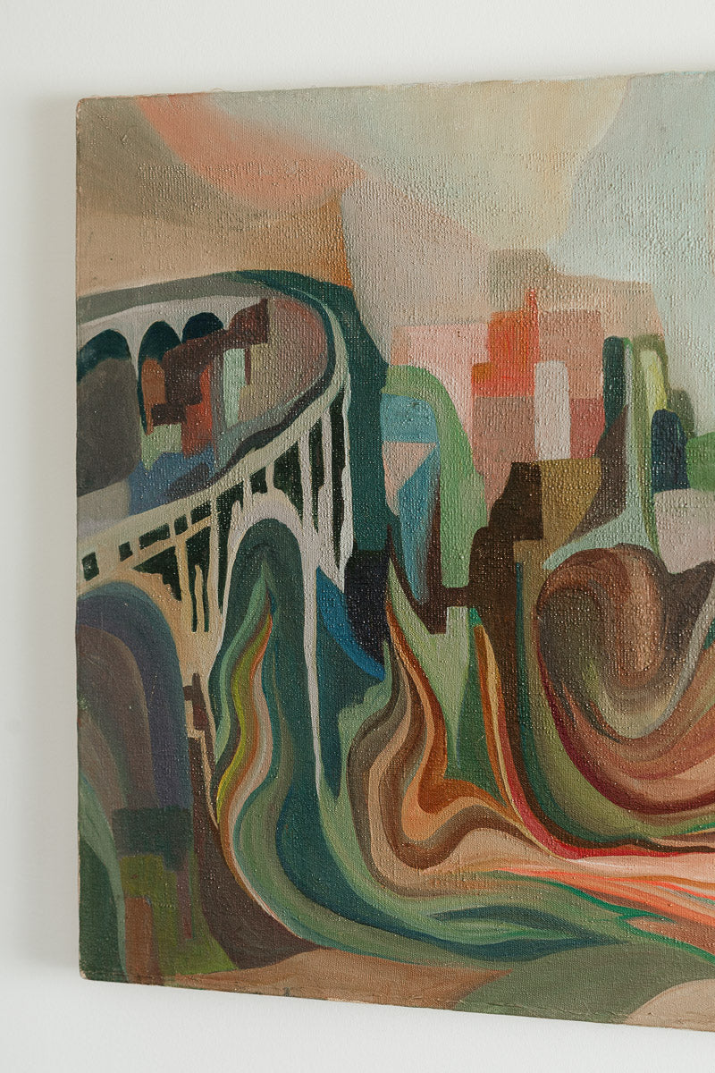 Mid Century Cityscape Painting