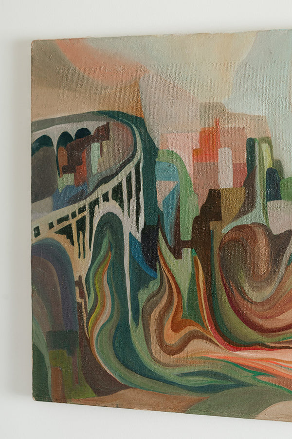 Mid Century Cityscape Painting