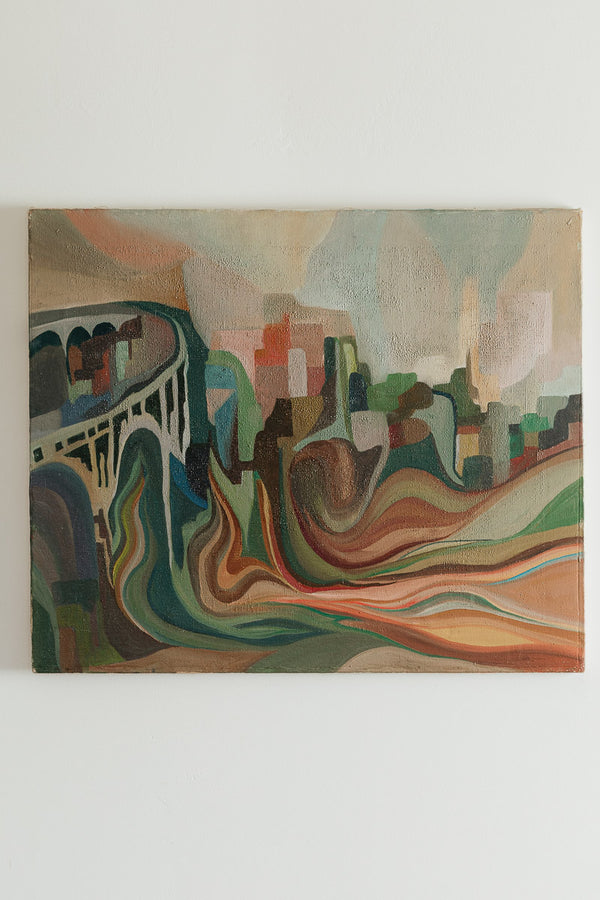 Mid Century Cityscape Painting