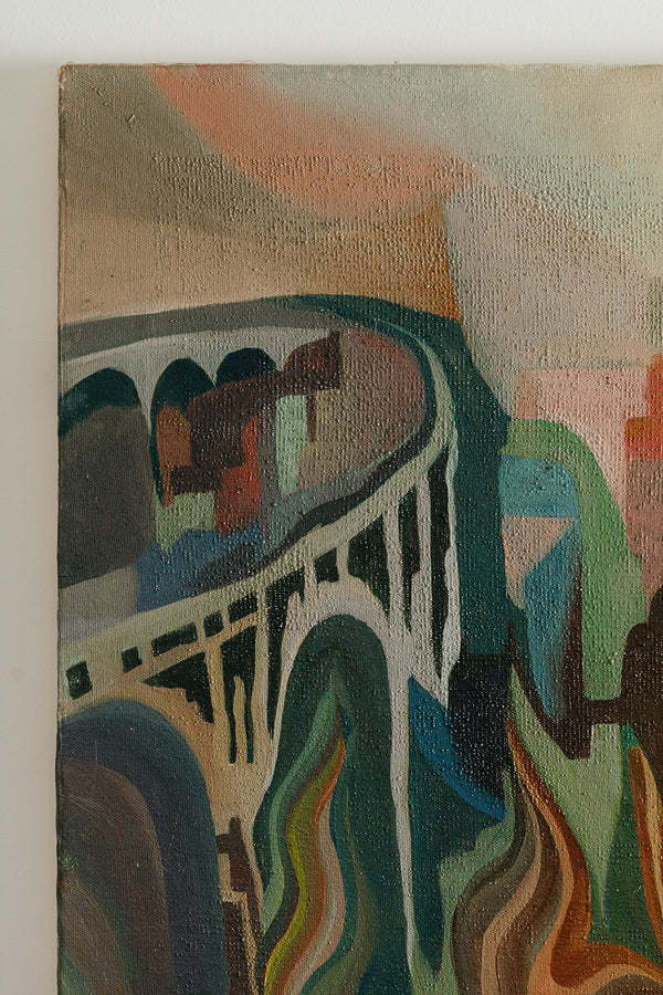 Mid Century Cityscape Painting