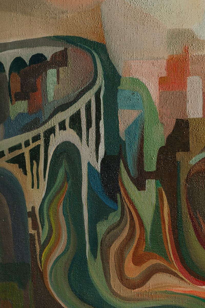 Mid Century Cityscape Painting