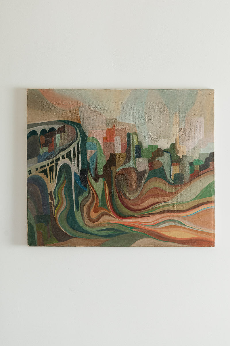 Mid Century Cityscape Painting