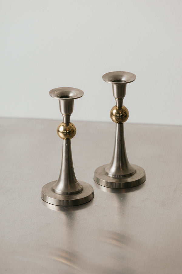 Pewter & Brass Candlesticks
