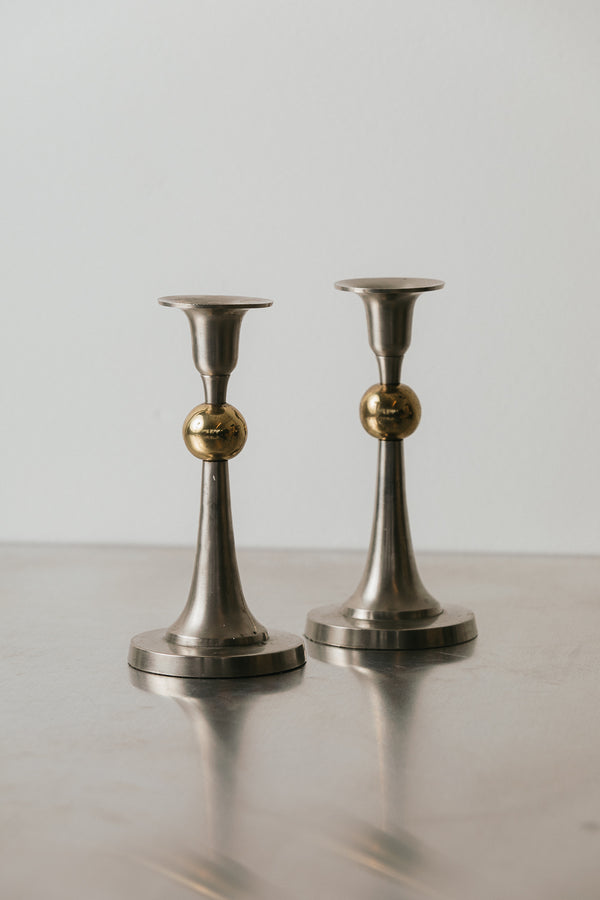 Pewter & Brass Candlesticks