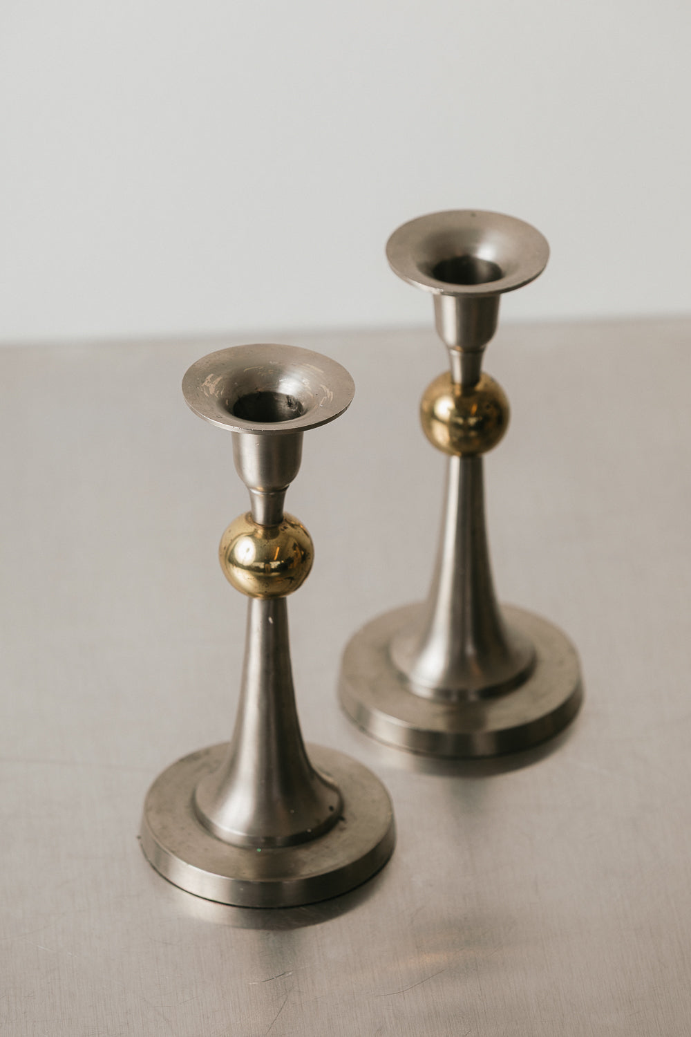 Pewter & Brass Candlesticks