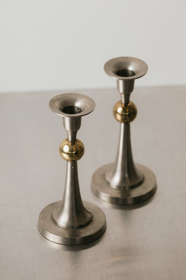 Pewter & Brass Candlesticks