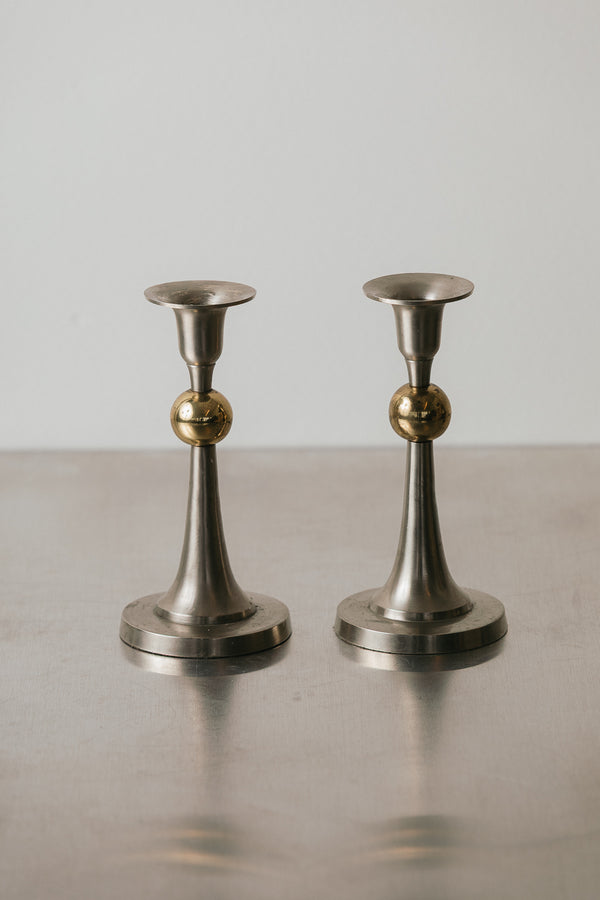 Pewter & Brass Candlesticks
